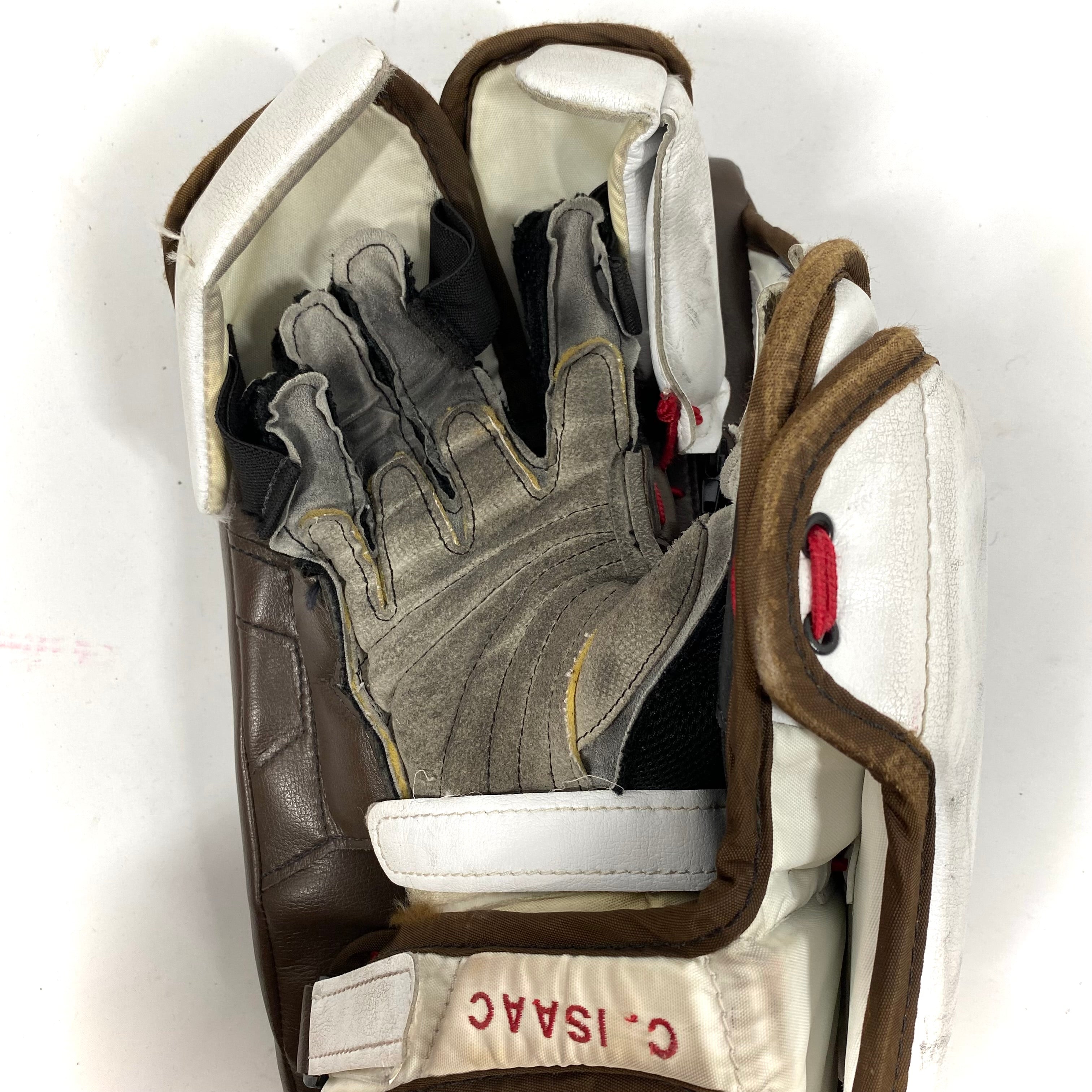 Vaughn Velocity V7 - Jambières de gardien de but Pro Stock d'occasion - Ensemble complet (blanc/marron/rouge)